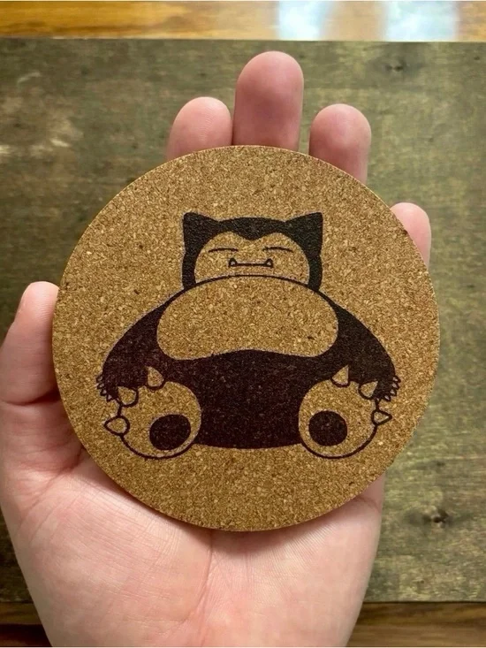Snorlax Laser Engraved Cork Coaster - Picture 3 of 5